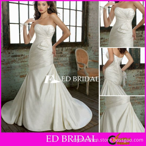 Trumpet Mermaid Strapless Slight Curve Court Train Wedding Dress with a Big Bow Ruched Bridal Gowns